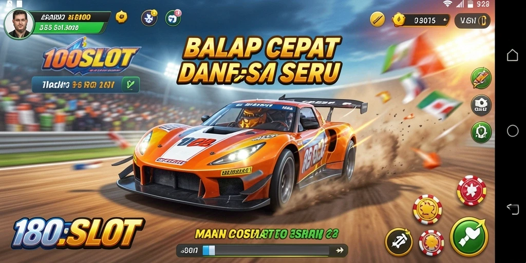 Tangkapan layar utama gameplay <strong>180SLOT</strong> menampilkan aksi balap mendebarkan.