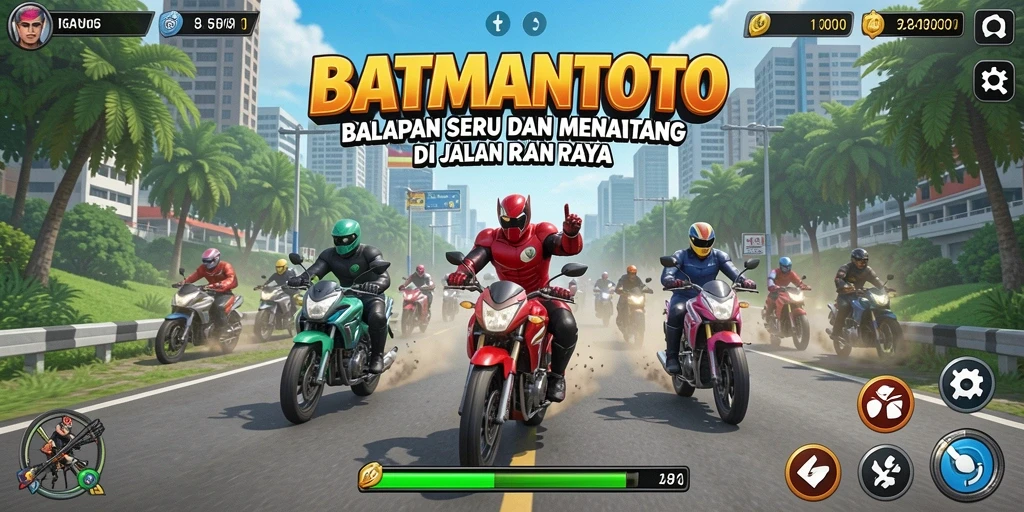 Screenshot gameplay BATMANTOTO menampilkan momen seru balapan di jalan raya.