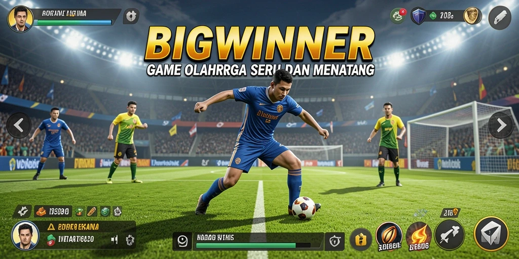 Screenshot gameplay menunjukkan aksi seru di lapangan olahraga.