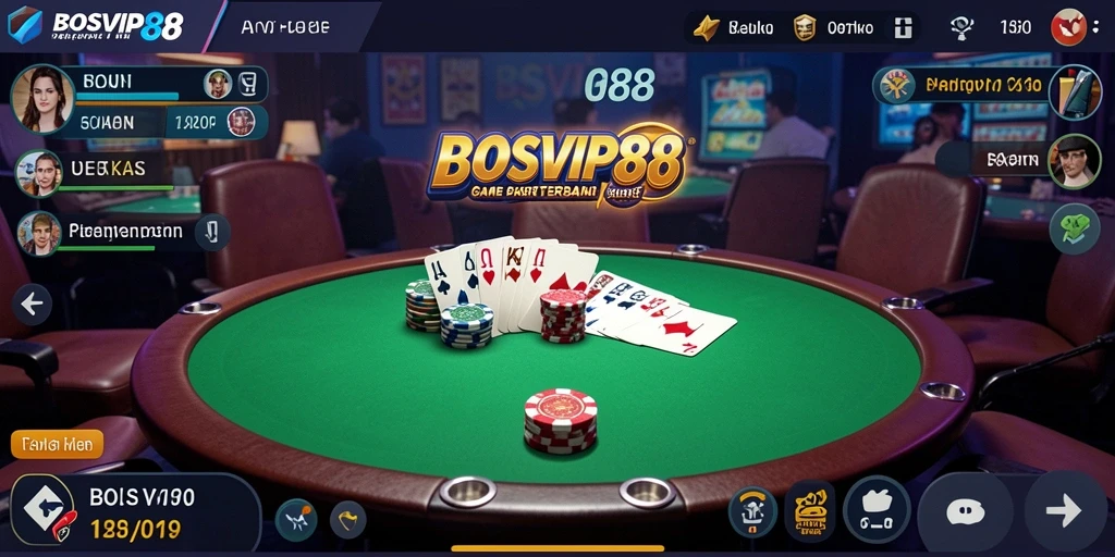 Screenshot gameplay <strong>BOSVIP88</strong> menampilkan suasana seru permainan Poker.