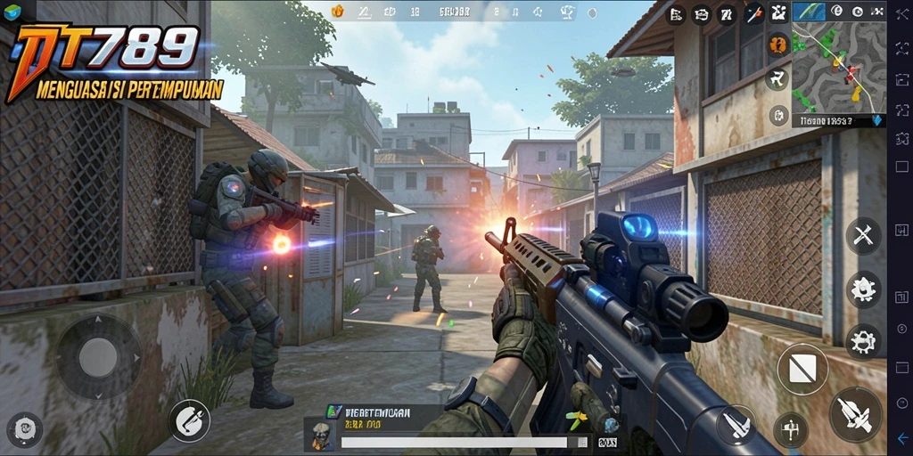 Screenshot utama TT789 menampilkan aksi tembak-menembak yang intens dalam mode FPS.